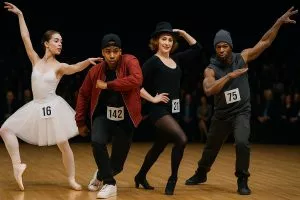 ¿Qué son los concursos de danza? Bailarina de ballet, dos chicos de danza urbana y una chica de estilo Broadway participando.